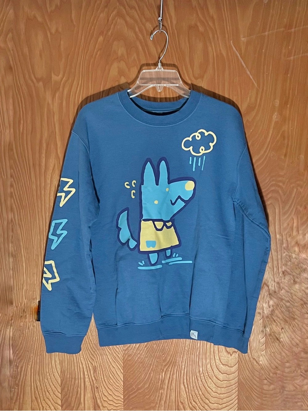 Omonah sweatshirt, dog graphic with rain cloud, slate blue, small